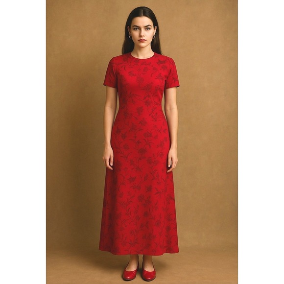 Liz Clairborne Silk Red Floral Maxi Dress Sz 6 Vintage 90s Minimalist Artsy Chic Liz Clairborne Silk Red Floral Maxi Dress Sz 6 Vintage 90s Minimalist Artsy Chic